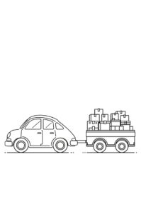 Ein Auto mit geschwungenem Koerper und kleinen Raedern zieht einen Anhaenger