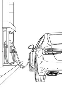 Ein Auto tankt an einer Zapfsaeule an einer Tankstelle