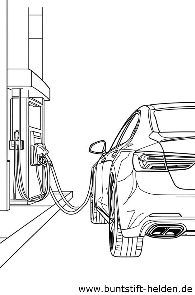 Ein Auto tankt an einer Zapfsaeule an einer Tankstelle