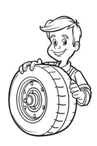 Ein Cartoon Mechaniker mit froehlichem Gesichtsausdruck traegt Arbeitskleidung