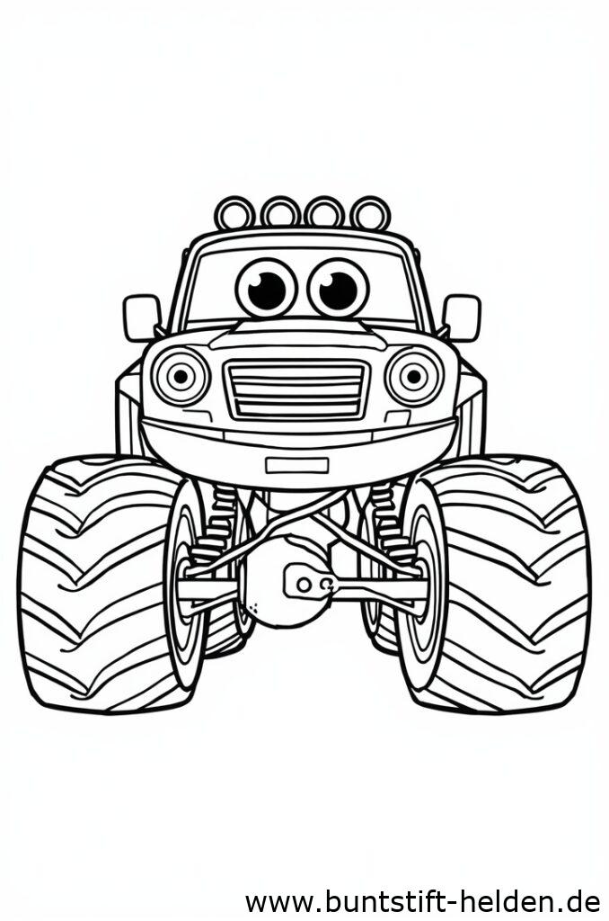 Ein Cartoon Monstertruck mit grossen ausdrucksstarken Augen