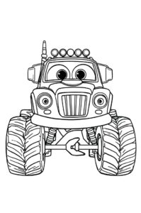 Ein Cartoon Monstertruck mit grossen ausdrucksstarken Augen