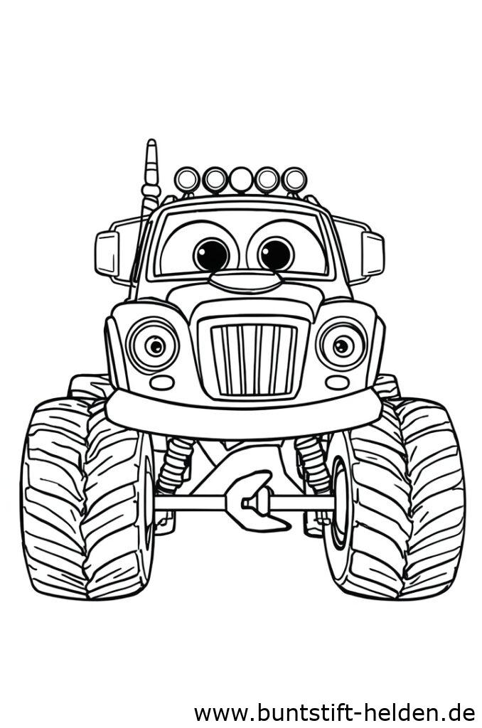 Ein Cartoon Monstertruck mit grossen ausdrucksstarken Augen
