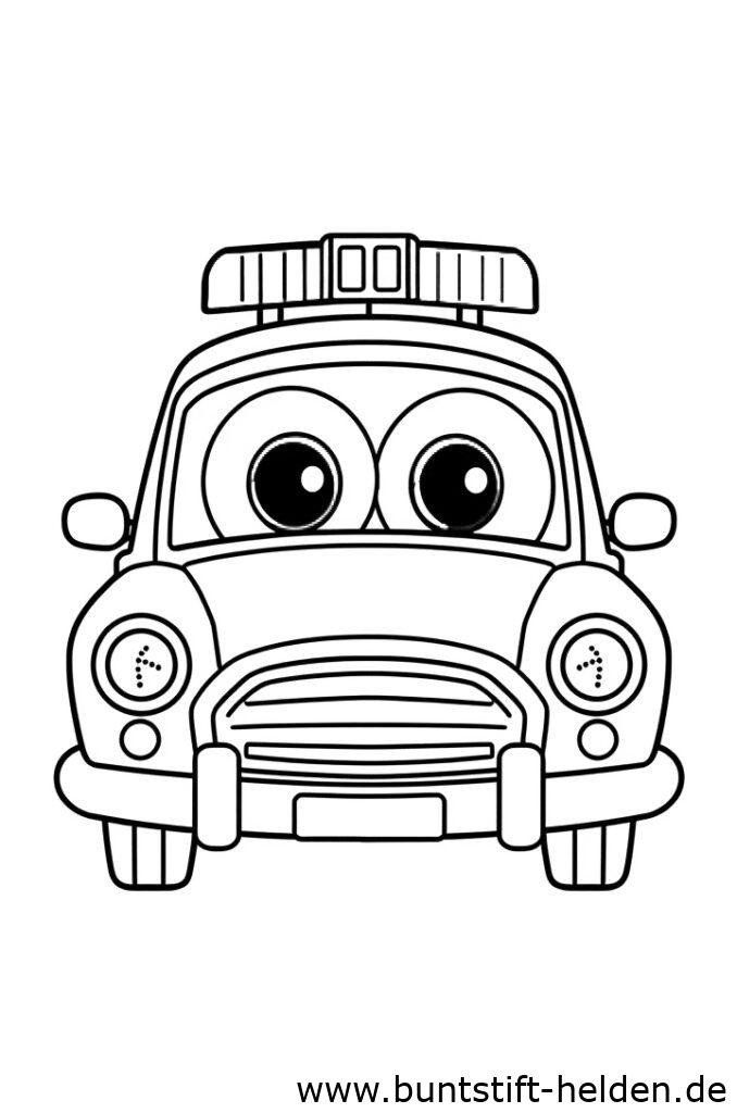 Ein Cartoon Polizeiauto mit leuchtenden blauen und roten Lichtern