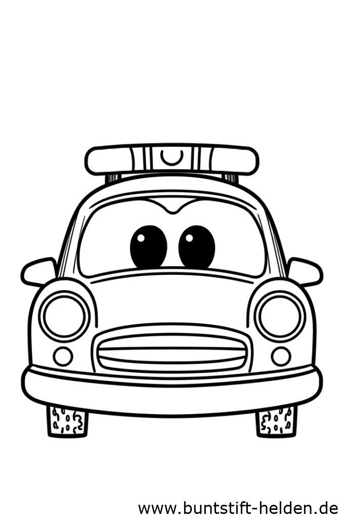 Ein Cartoon Polizeiauto mit leuchtenden blauen und roten Lichtern