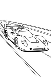 Ein Rennwagen rast ueber eine Strecke mit Bewegungslinien im Hintergrund