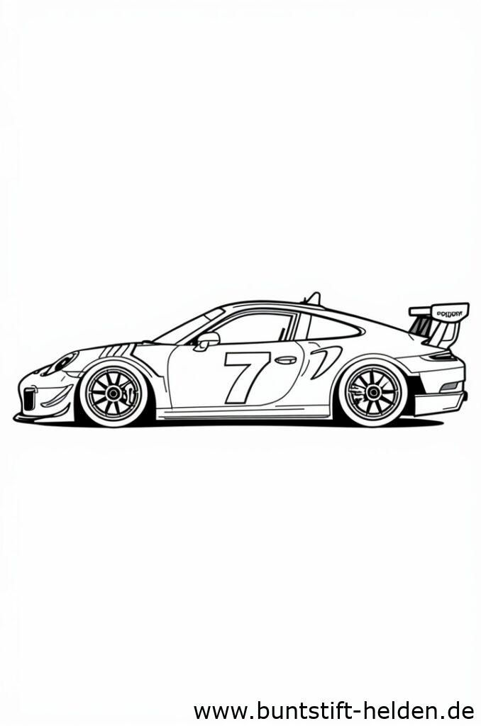 Ein eleganter Rennwagen mit grosser Startnummer auf der Seite