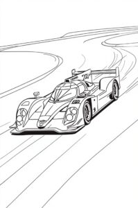 Ein eleganter Rennwagen rast auf einer kurvigen Strecke mit Bewegungseffekt