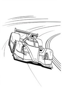 Ein eleganter Rennwagen rast auf einer kurvigen Strecke mit Bewegungseffekt