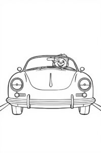 Ein elegantes Cabrio mit einem froehlichen Fahrer der laechelt