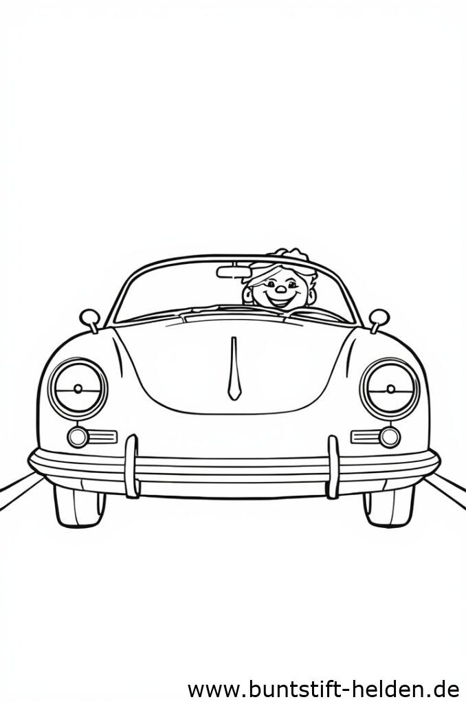 Ein elegantes Cabrio mit einem froehlichen Fahrer der laechelt