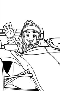 Ein laechelnder Rennfahrer mit froehlichem Gesichtsausdruck