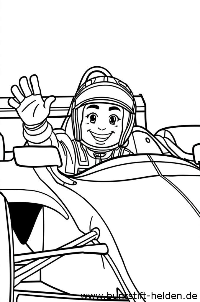 Ein laechelnder Rennfahrer mit froehlichem Gesichtsausdruck