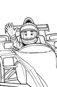 Ein laechelnder Rennfahrer mit froehlichem Gesichtsausdruck