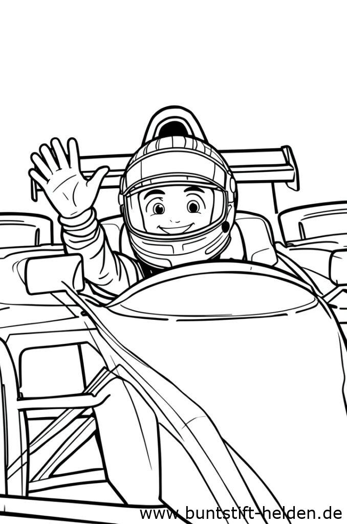 Ein laechelnder Rennfahrer mit froehlichem Gesichtsausdruck