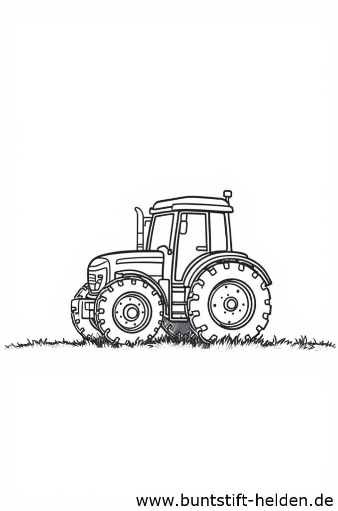 Ein niedlicher Cartoon Traktor mit uebergrossen Raedern und einfachem Design