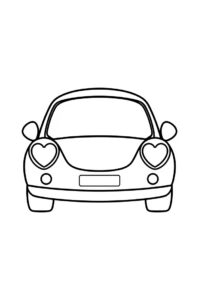 Ein stilisiertes Cartoon Auto mit auffaelligen herzfoermigen Scheinwerfern