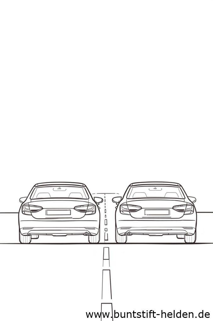 Zwei Autos halten hintereinander auf einer flachen Strasse