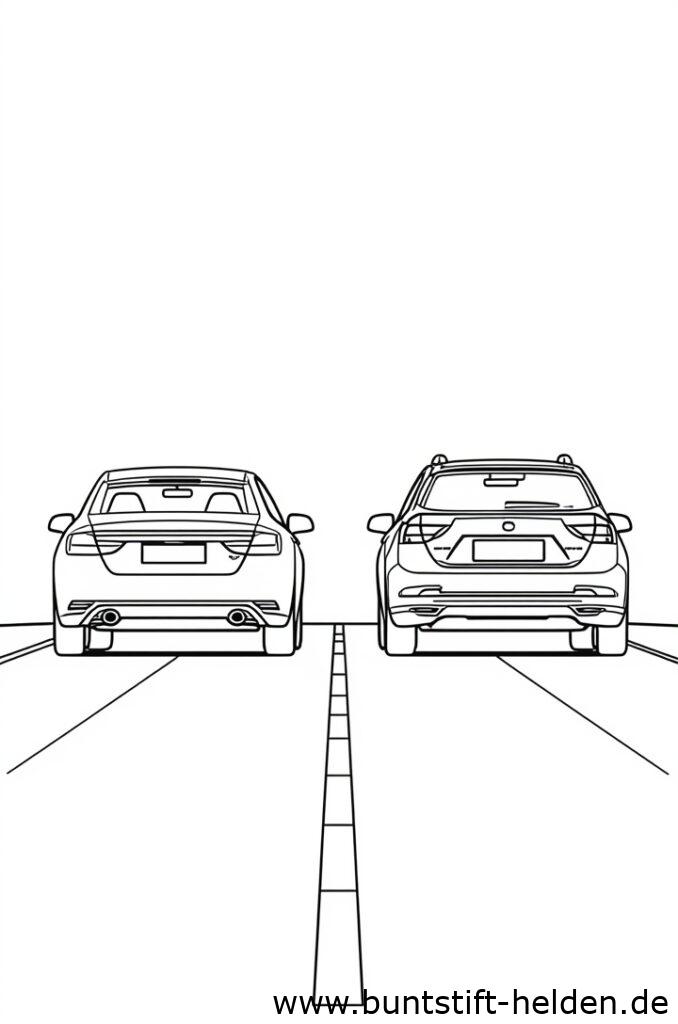 Zwei Autos halten hintereinander auf einer flachen Strasse