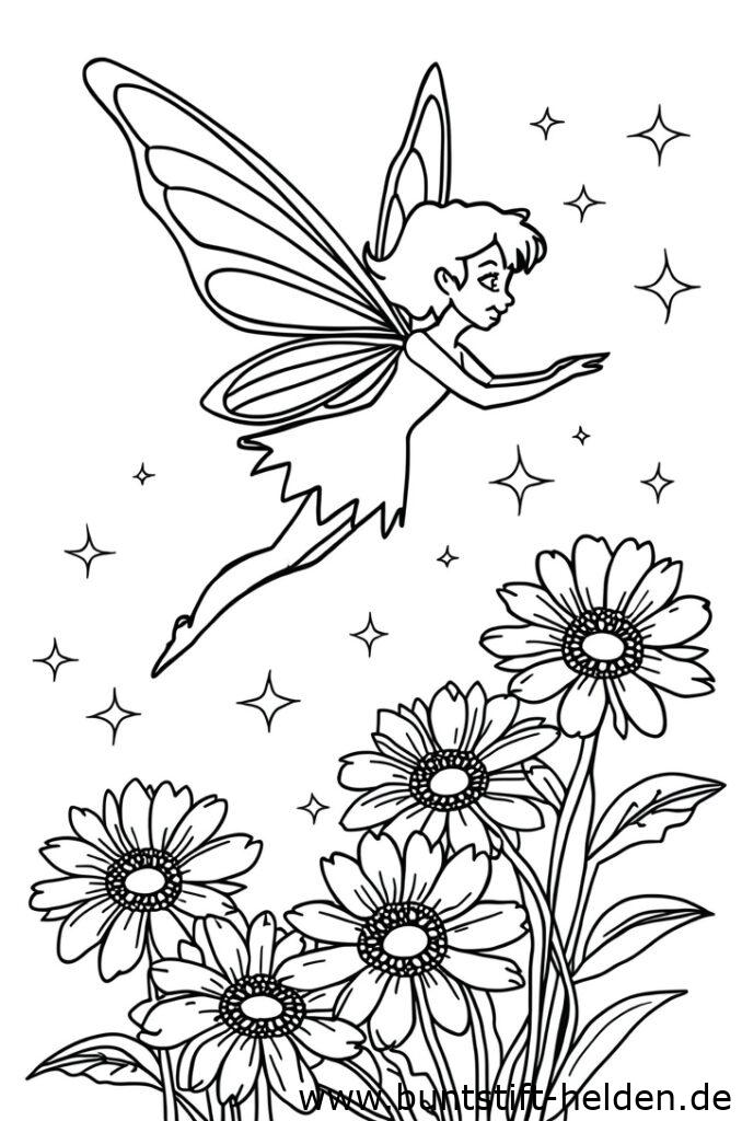 fee fliegt ueber blumen 1