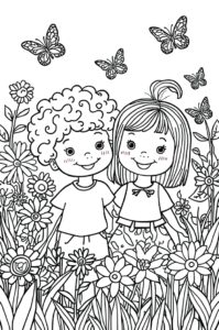 kinder im fruehling da