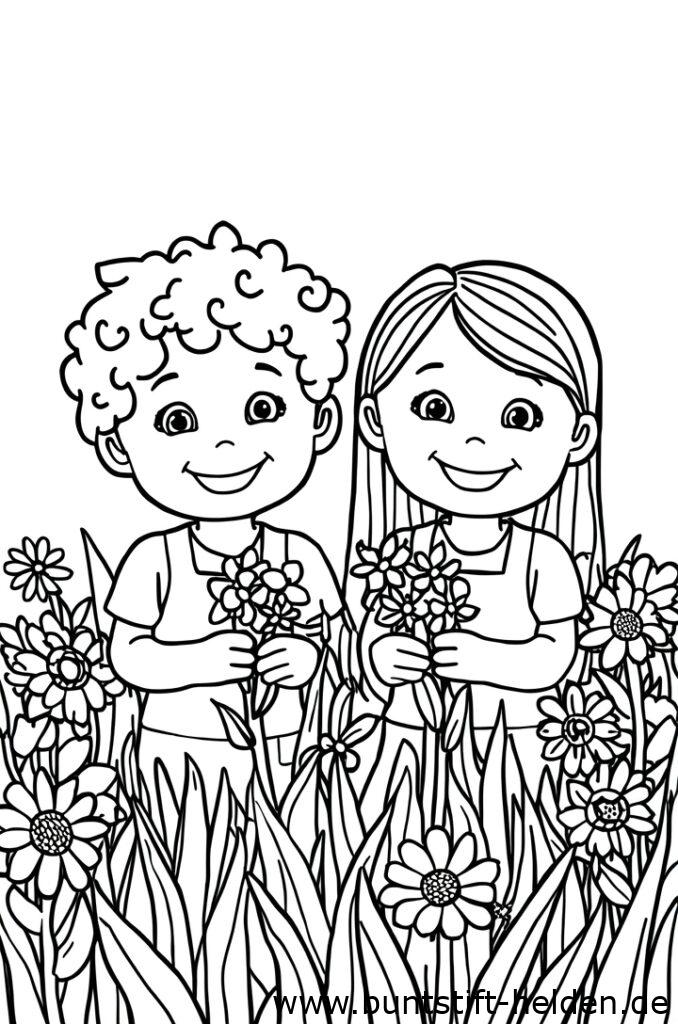 kinder pfluecken blumen