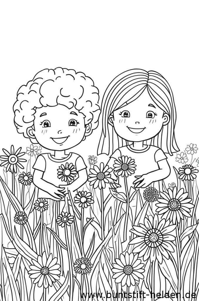 kinder pfluecken blumen