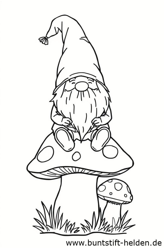 wichtel sitzt auf pilz 1